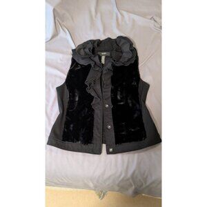 Alfani Black Faux Fur Vest with Romantic Ruffle Detail
